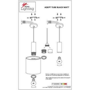 Home Lighting - Φωτιστικό οροφής ADEPT FLEX Black Pendant White, Grey, Brown Fabric Shade Πολύφωτο - Image 5