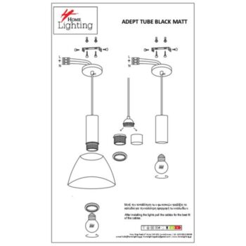 Home Lighting - Φωτιστικό οροφής ADEPT TUBE Black Pendant Black Metal Shade Τρίφωτο - Image 4