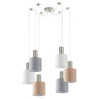 Home Lighting - Φωτιστικό οροφής ADEPT FLEX Nickel Matt Pendant White, Grey, Brown Fabric Shade Πολύφωτο