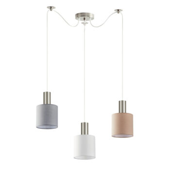 Home Lighting - Φωτιστικό οροφής ADEPT FLEX Nickel Matt Pendant White, Grey, Brown Fabric Shade Τρίφωτο