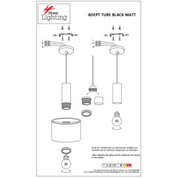 Home Lighting - Φωτιστικό οροφής ADEPT TUBE Black Pendant Black Metal Shade Τρίφωτο-3