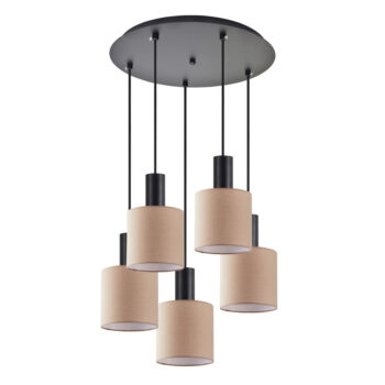 Home Lighting - Φωτιστικό οροφής ADEPT TUBE Black Pendant Brown Fabric Shade Πολύφωτο