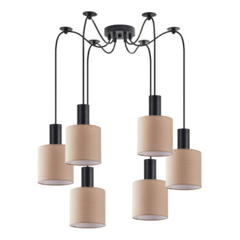 Home Lighting - Φωτιστικό οροφής ADEPT TUBE Black Pendant Brown Fabric Shade Πολύφωτο