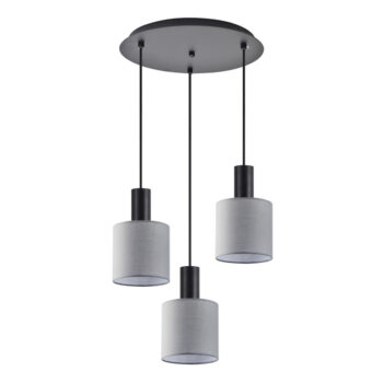 Home Lighting - Φωτιστικό οροφής ADEPT TUBE Black Pendant Grey Fabric Shade Τρίφωτο