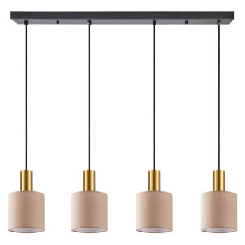 Home Lighting - Φωτιστικό οροφής ADEPT TUBE Gold Matt Pendant Brown Fabric Shade Πολύφωτο