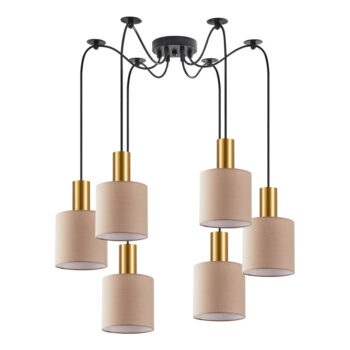 Home Lighting - Φωτιστικό οροφής ADEPT TUBE Gold Matt Pendant Brown Fabric Shade Πολύφωτο