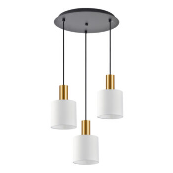 Home Lighting - Φωτιστικό οροφής ADEPT TUBE Gold Matt Pendant White Fabric Shade Τρίφωτο