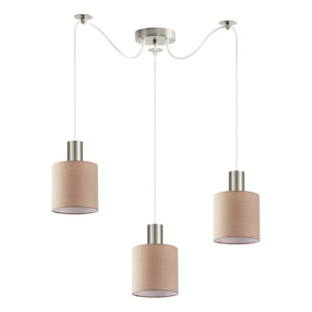 Home Lighting - Φωτιστικό οροφής ADEPT TUBE Nickel Matt Pendant Brown Fabric Shade Τρίφωτο