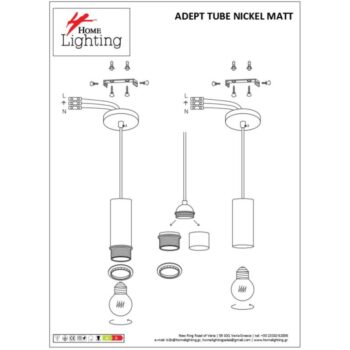 Home Lighting - Φωτιστικό οροφής ADEPT TUBE Nickel Matt Pendant Πολύφωτο-3