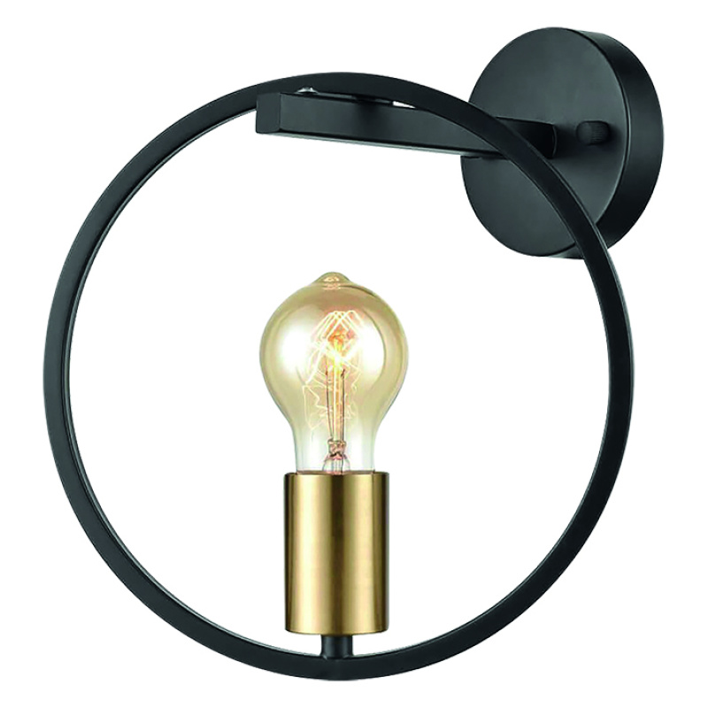 Home Lighting - Φωτιστικό τοίχου HOOP WALL LAMP BLACK & BRUSHED BRASS Γ4  Μονόφωτο | Casa Solutions Gekas