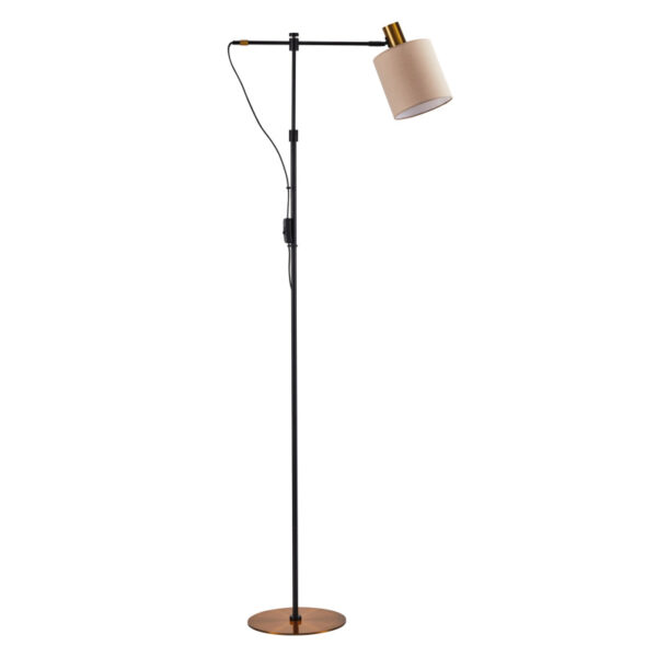 Home Lighting - Φωτιστικό Επιδαπέδιο ADEPT FLOOR LAMP Gold Matt and Black Metal Floor Lamp Brown Shade Μονόφωτο