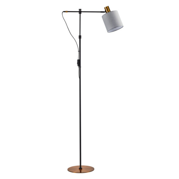 Home Lighting - Φωτιστικό Επιδαπέδιο ADEPT FLOOR LAMP Gold Matt and Black Metal Floor Lamp Grey Shade Μονόφωτο