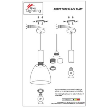 Home Lighting - Φωτιστικό κρεμαστό ADEPT TUBE Black Matt Wall Lamp Black Metal Shade Μονόφωτο