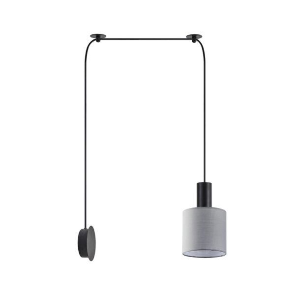Home Lighting - Φωτιστικό κρεμαστό ADEPT TUBE Black Matt Wall Lamp Grey Fabric Shade Μονόφωτο