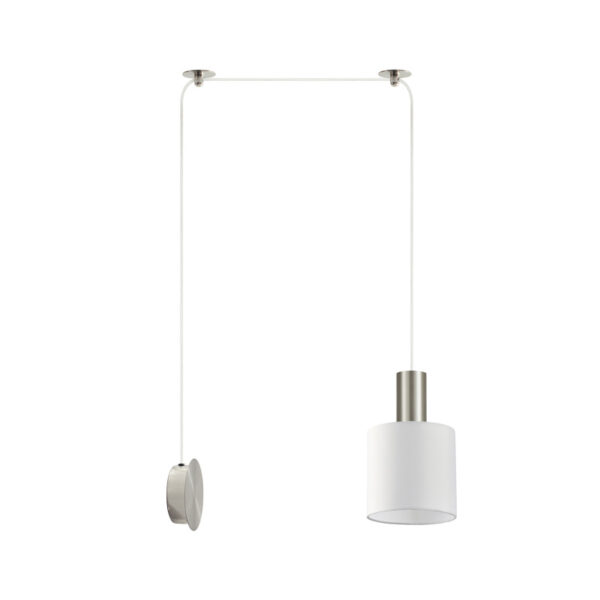 Home Lighting - Φωτιστικό κρεμαστό ADEPT TUBE Nickel Matt Wall Lamp White Fabric Shade Μονόφωτο