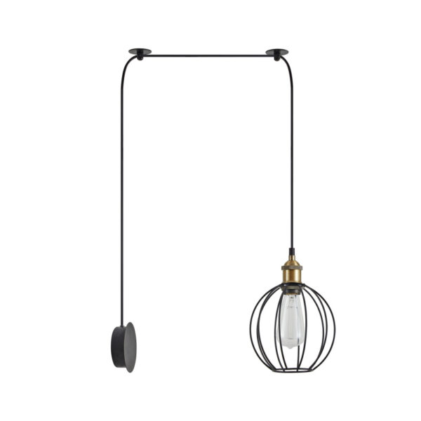 Home Lighting - Φωτιστικό κρεμαστό MAGNUM Bronze Metal Wall Lamp with Black Fabric Cable and Metal Grid Μονόφωτο