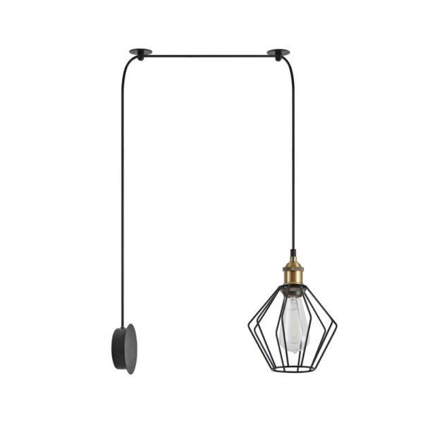 Home Lighting - Φωτιστικό κρεμαστό MAGNUM Bronze Metal Wall Lamp with Black Fabric Cable and Metal Grid Μονόφωτο