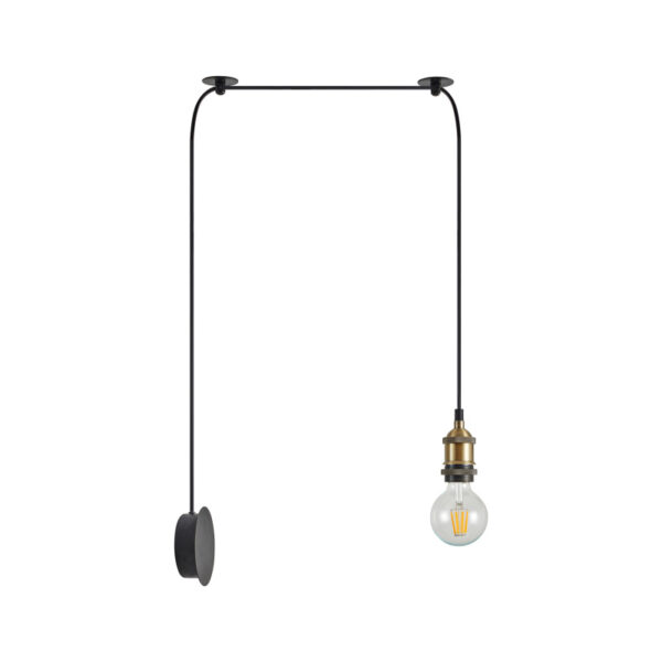 Home Lighting - Φωτιστικό κρεμαστό MAGNUM Bronze Metal Wall Lamp with Black Fabric Cable Μονόφωτο
