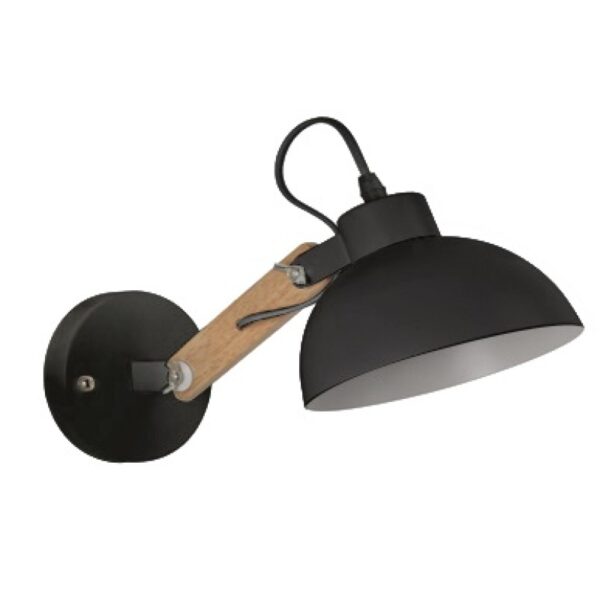 Home Lighting - Φωτιστικό τοίχου POL BLACK METAL-WOOD WALL LAMP 1Ε1 Μονόφωτο