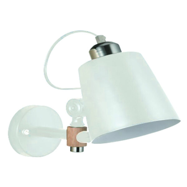 Home Lighting - Φωτιστικό τοίχου SAM WHITE METAL-WOOD WALL LAMP 1Ε1 Μονόφωτο