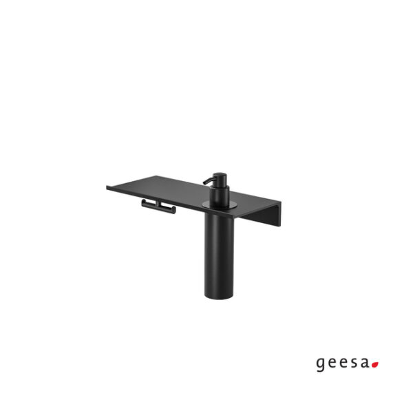 Geesa Leev - Εταζέρα μπάνιου επιτοίχια 28 cm με διανομέα 200 ml Black Matt