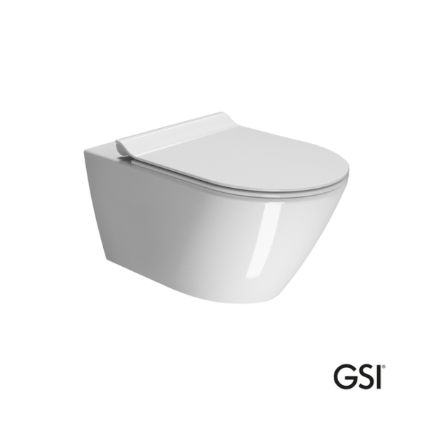 GSI Kube-X/55 Swirl - Λεκάνη κρεμαστή 55 cm από πορσελάνη rimless με κάλυμμα super slim soft close White
