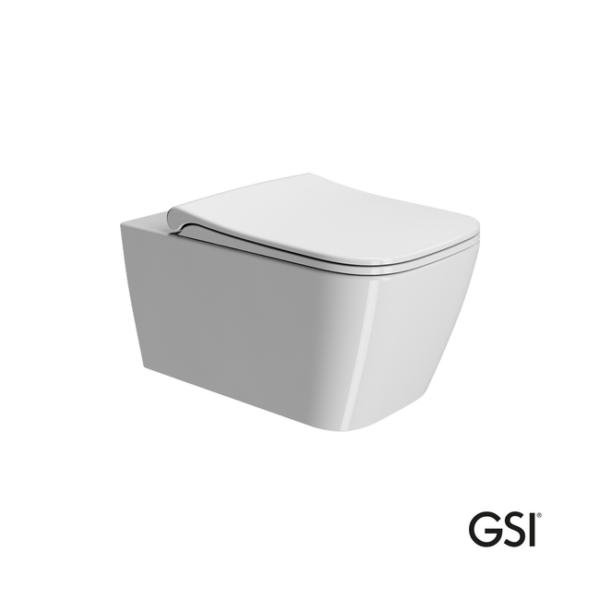 GSI Nubes/55 Swirl - Λεκάνη κρεμαστή 55 cm από πορσελάνη rimless με κάλυμμα soft close White