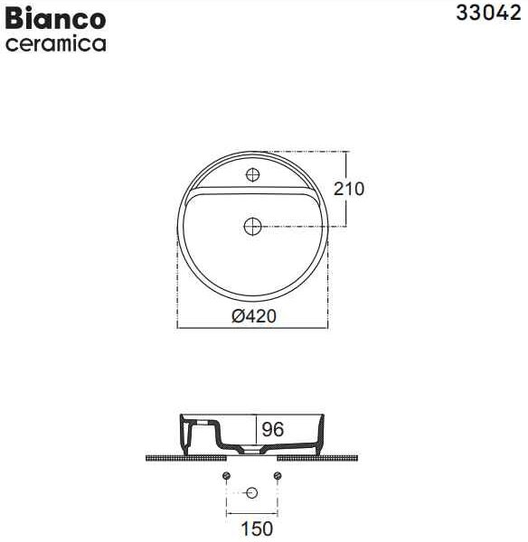 Bianco Ceramica Focus - Νιπτήρας πορσελάνης επικαθήμενος Ø42 cm White