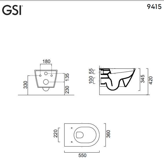 GSI Kube-X/55 Swirl - Λεκάνη κρεμαστή 55 cm από πορσελάνη rimless με κάλυμμα slim soft close White