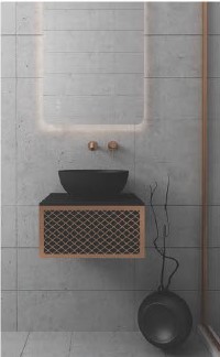 Orabella Wire Black Matt 50- Έπιπλο μπάνιου κρεμαστό 50x45x25 cm με ροζ χρυσό profile