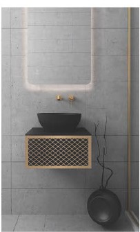 Orabella Wire Black Matt 50- Έπιπλο μπάνιου κρεμαστό 50x45x25 cm με χρυσό profile