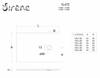 Sirene Slate Cast Marble Ντουζιέρα παραλληλόγραμμη από χυτό μάρμαρο 160x80x2,8 cm Black matt