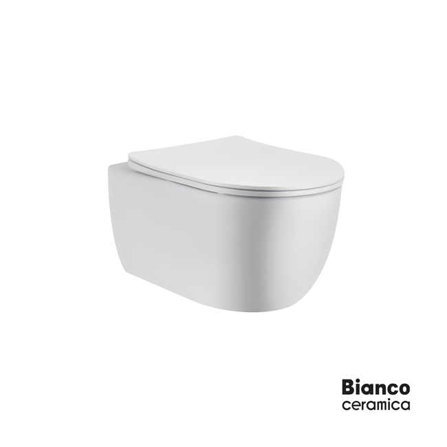 Bianco Ceramica Maya - Λεκάνη κρεμαστή 48,5x36,5 cm rimless με κάλυμμα  slim-soft close White | Casa Solutions Gekas