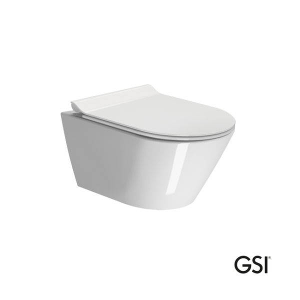 GSI Kube-X/50 Swirl - Λεκάνη κρεμαστή 50 cm από πορσελάνη rimless με κάλυμμα super slim soft close White