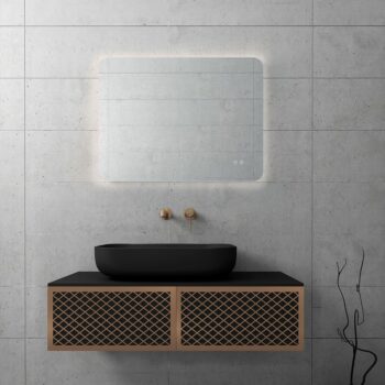 Orabella Wire Black Matt 100- Έπιπλο μπάνιου κρεμαστό 100x45x25 cm με ροζ χρυσό προφίλ