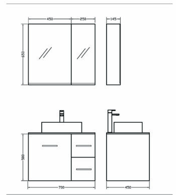 Orabella Solid Surface 70- Έπιπλο μπάνιου με 1 πόρτα & 2 συρτάρια-Χωρίς νιπτήρα Μελαμίνη Μ70xΒ45xΥ50cm - Image 2