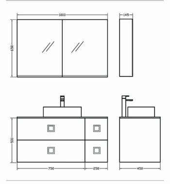 Orabella Solid Surface 100- Έπιπλο μπάνιου με 4 συρτάρια-χωρίς νιπτήρα Μελαμίνη Μ100xΒ45xΥ50cm - Image 2