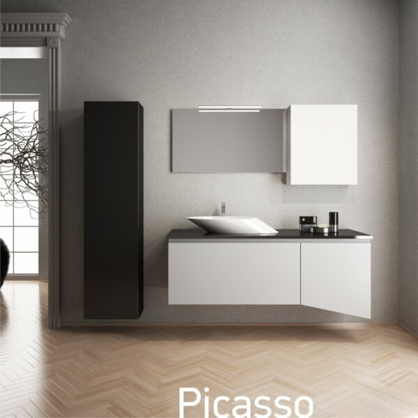 Picasso 120 - Έπιπλο Μπάνιου MDF Κρεμαστό Μ120xΠ53xΥ47-57 cm με νιπτήρα