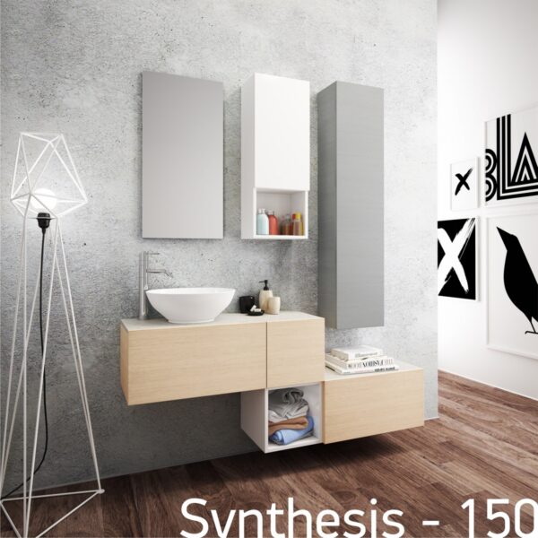 Synthesis 150 - Έπιπλο Μπάνιου MDF Κρεμαστό Μ150xΠ40xΥ60 cm με νιπτήρα