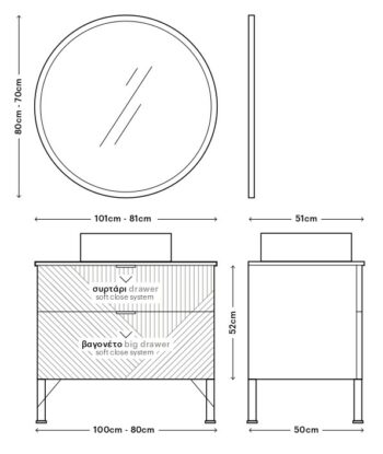 Drift I - Έπιπλο Μπάνιου MDF Επιδαπέδιο Μ100xΠ50xΥ52 cm με νιπτήρα