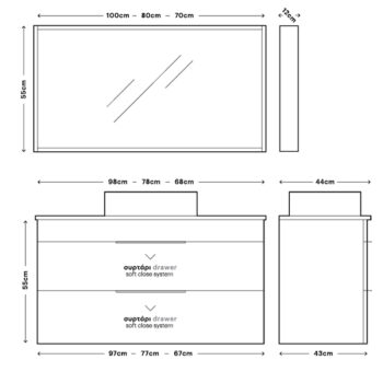 Likno II - Έπιπλο Μπάνιου Λάκα MDF Κρεμαστό Μ98xΠ45xΥ55 cm με νιπτήρα - Image 2
