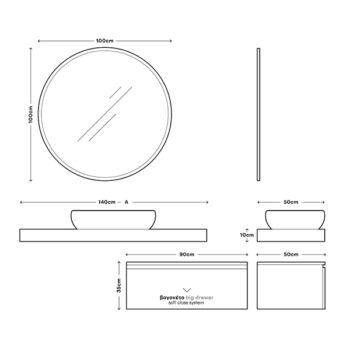 X Solid Countertop Ι - Έπιπλο Μπάνιου Κ/Π Θαλάσσης Κρεμαστό 140 cm με νιπτήρα - Image 2