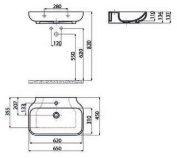 Tema Creavit Free - Νιπτήρας πορσελάνης κρεμαστός 65x45xY13,7cm White - Image 2