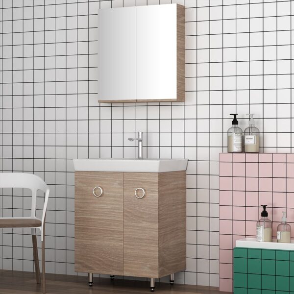 Orabella Vanity 65 Long - Έπιπλο μπάνιου Επιδαπέδιο με Νιπτήρα και Καθρέπτη Μ65xΒ45xΥ76cm