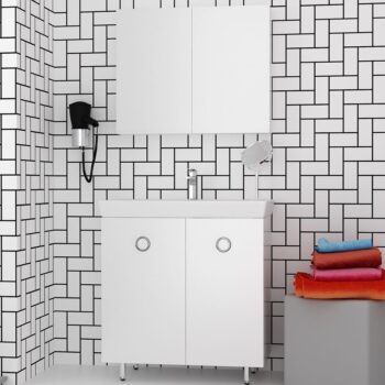 Orabella Vanity 80 Long - Έπιπλο μπάνιου Επιδαπέδιο με πόρτες, Νιπτήρα και Καθρέπτη Μ80xΒ45xΥ76cm