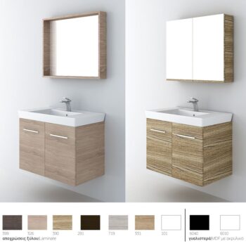 Orabella Vanity 80 - Έπιπλο μπάνιου Κρεμαστό με πόρτες, Νιπτήρα και Καθρέπτη Μ80xΒ45xΥ50cm - Image 3
