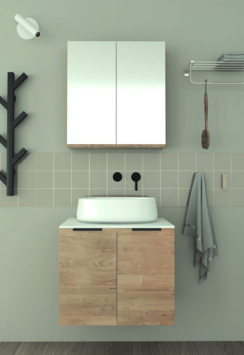 Orabella Solid Surface 60 - Έπιπλο μπάνιου κρεμαστό με 2 πόρτες και Καθρέπτη 60x45xY50 cm