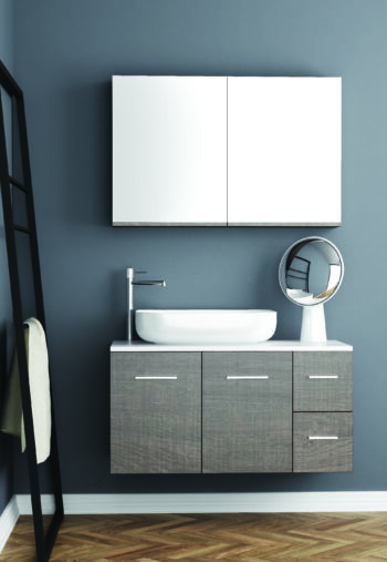Orabella Solid Surface 100 - Έπιπλο μπάνιου κρεμαστό με 2 πόρτες, 2 Συρτάρια και Καθρέπτη 100x45xY50 cm