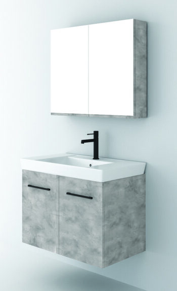 Orabella Vanity 80 - Έπιπλο μπάνιου Κρεμαστό με πόρτες, Νιπτήρα και Καθρέπτη Μ80xΒ45xΥ50cm