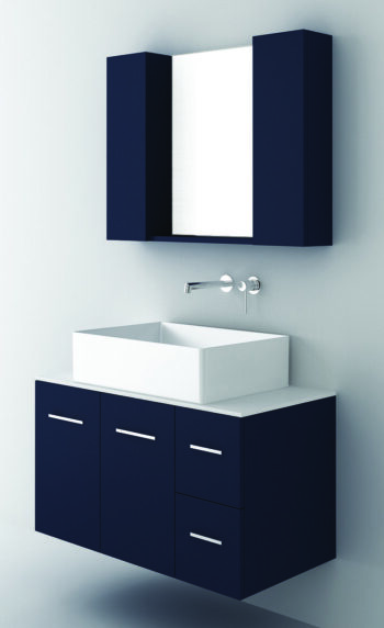 Orabella Solid Surface 90 - Έπιπλο μπάνιου κρεμαστό με 2 πόρτες, 2 Συρτάρια και Καθρέπτη 90x45xY50 cm
